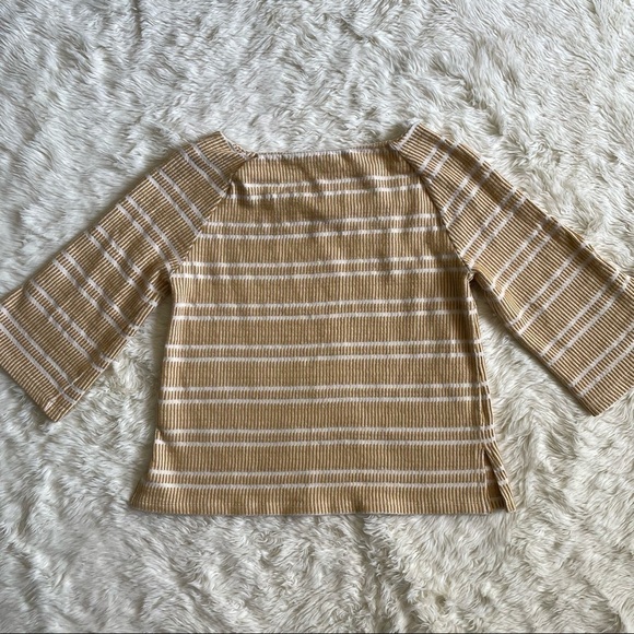 Anthropologie Postmark Blouse Flare Sleeve Textured Stripe Yellow & White M - Picture 4 of 14